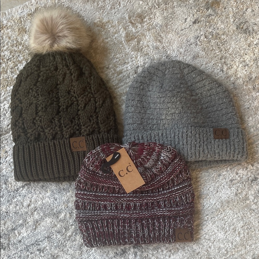 Winter/Fall C.C  Beanie/Hat Trio - Green, Gray, and Red fit for adult